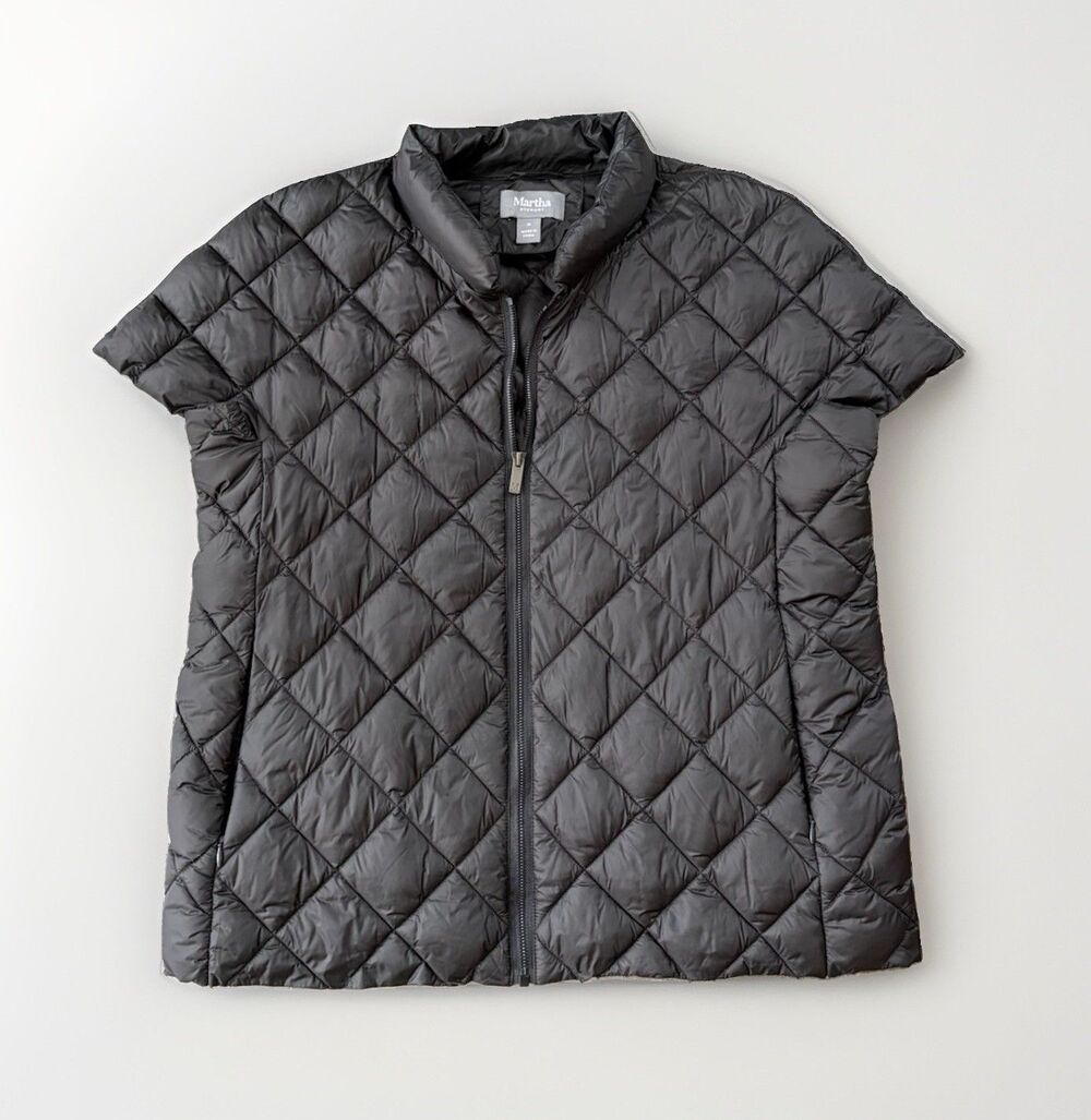 Martha Stewart Puffer Vest M Black Short Sleeve Quilted Packable Zip Jacket